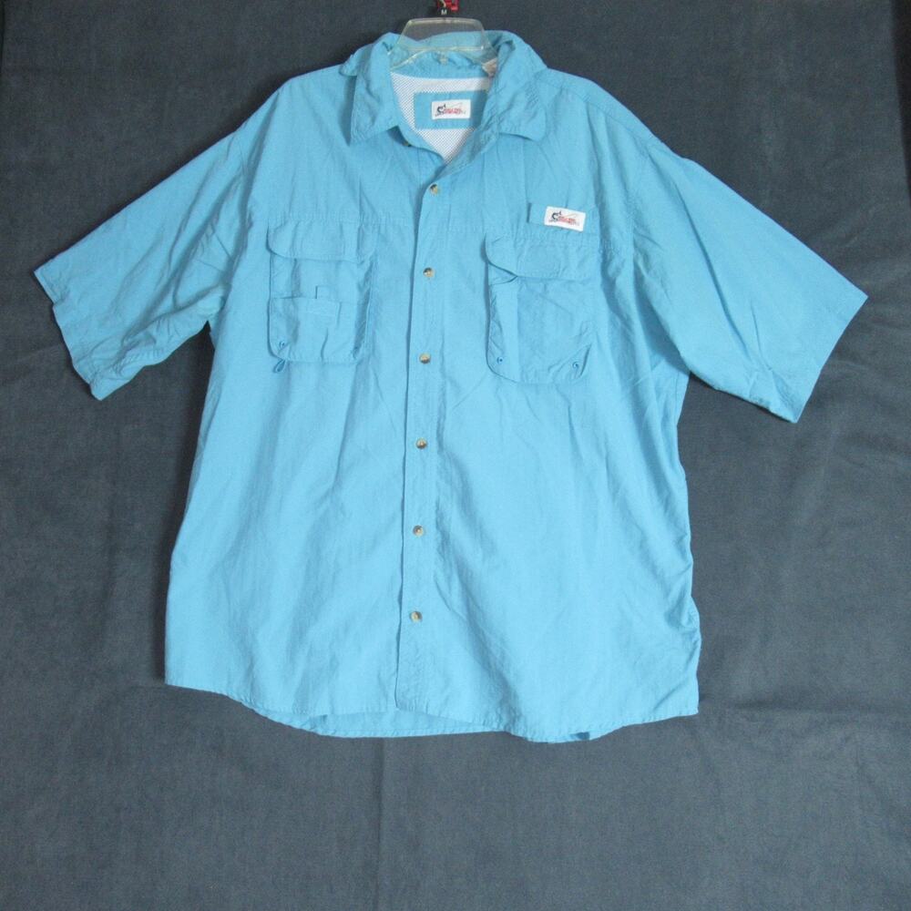 World Wide Sportsman Shirt Mens 2XL Blue Fishing Short Sleeve Vented Hiking